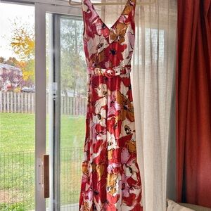 Nine West Pink and Red Floral Sleeveless Midi Dress Size S